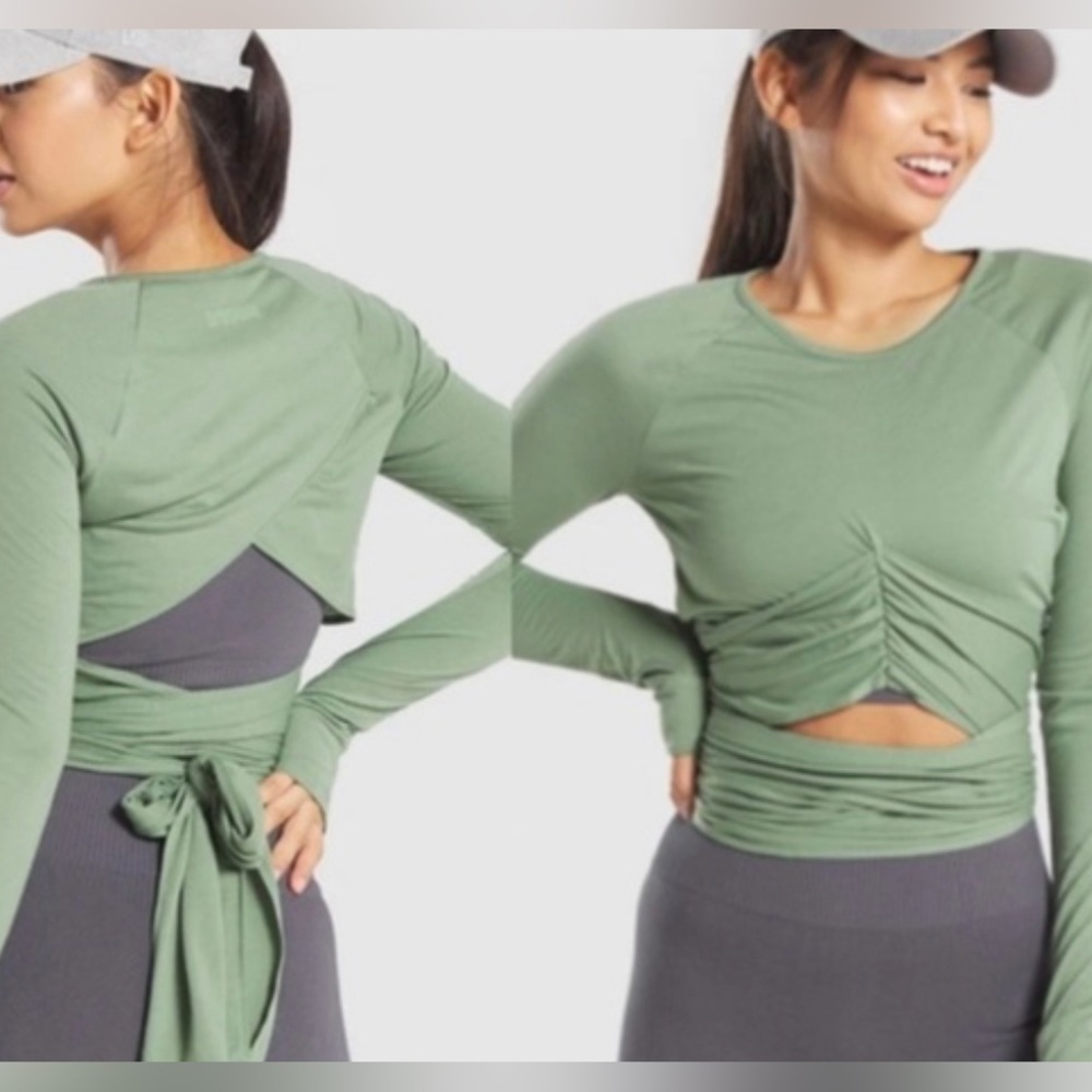 Gymshark Powder Down Long Sleeve Wrap Waist Crop Size S
